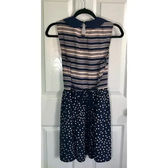 Forever 21 Navy Blue & Cream Polka Dot Stripe Sleeveless Girl's Dress - Medium - Picture 5 of 8